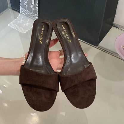 Flock Fashion Round Toe Women Wedges Slippers Sandals Shoes Luxury Female Slides Footwear Sexy Ladies Heeled Slippers Shoes