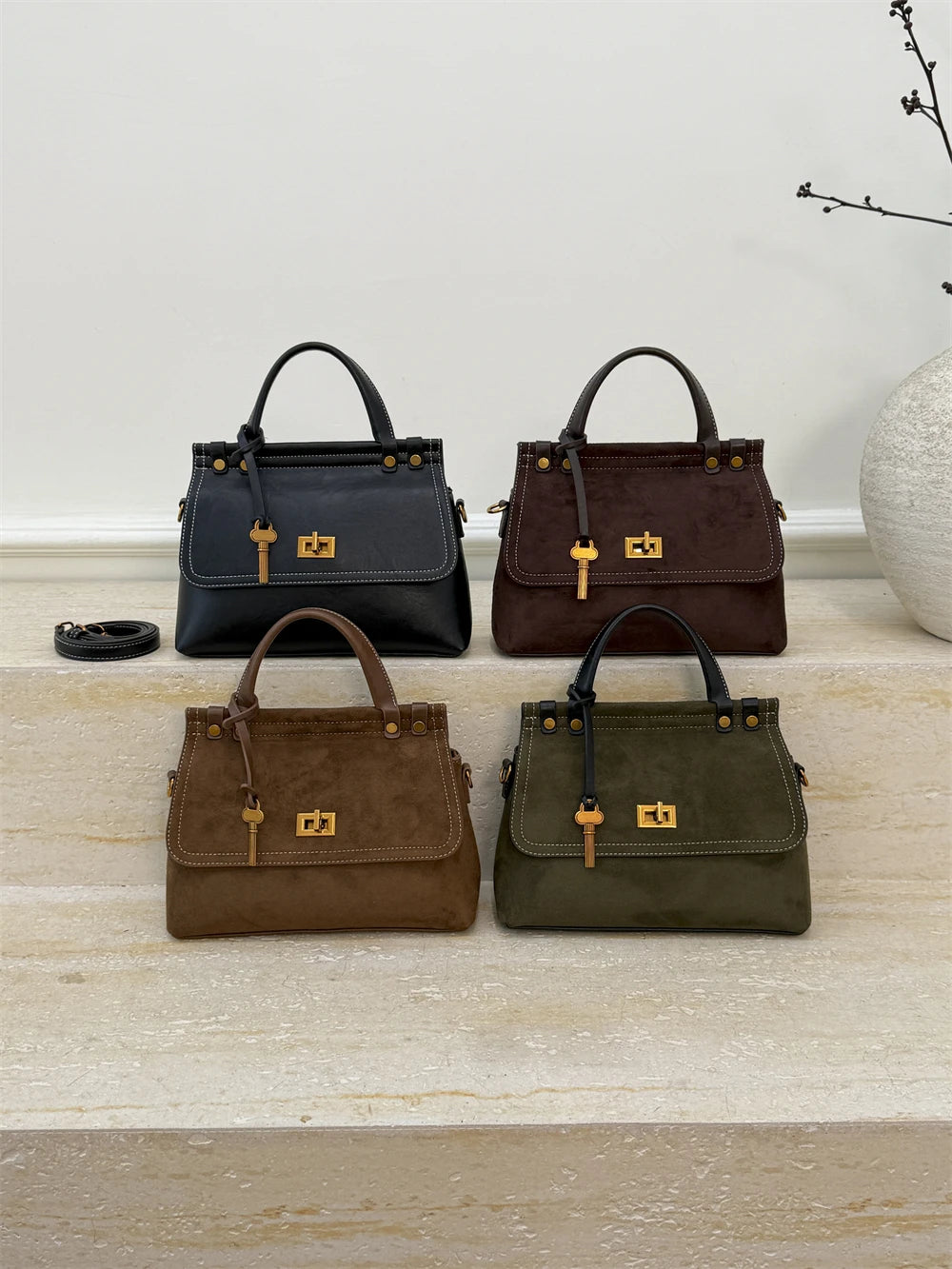 High Quality Retro Top-handle Bags For Women 2025 Winter New Designer Handbags Luxury Flap Shape PU Suede Shoulder Crossbody Bag