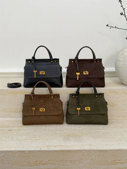 High Quality Retro Top-handle Bags For Women 2025 Winter New Designer Handbags Luxury Flap Shape PU Suede Shoulder Crossbody Bag
