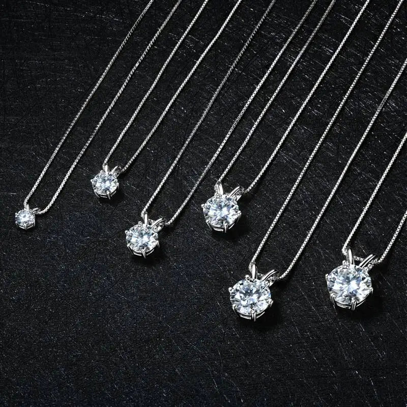 1.0Ct-5Ct Moissanite Pendant Necklace With Certificate For Women Original Real 925 Silver Chain Solitaire Drop Necklaces