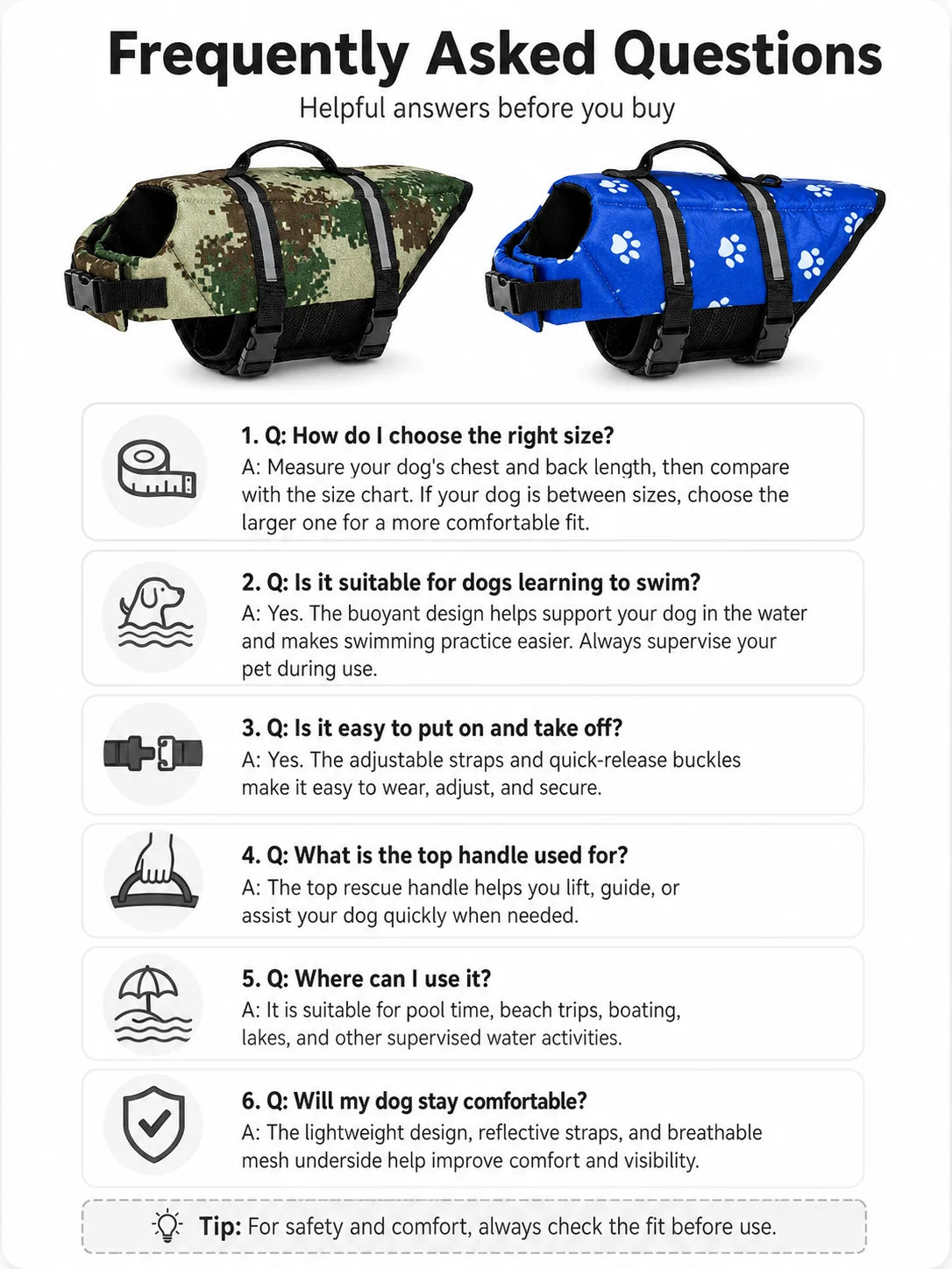 Dog Life Jacket Reflective Adjustable Pet Swimming Vest Enhanced Buoyancy Safety Swimwear with Rescue Handle for Dogs