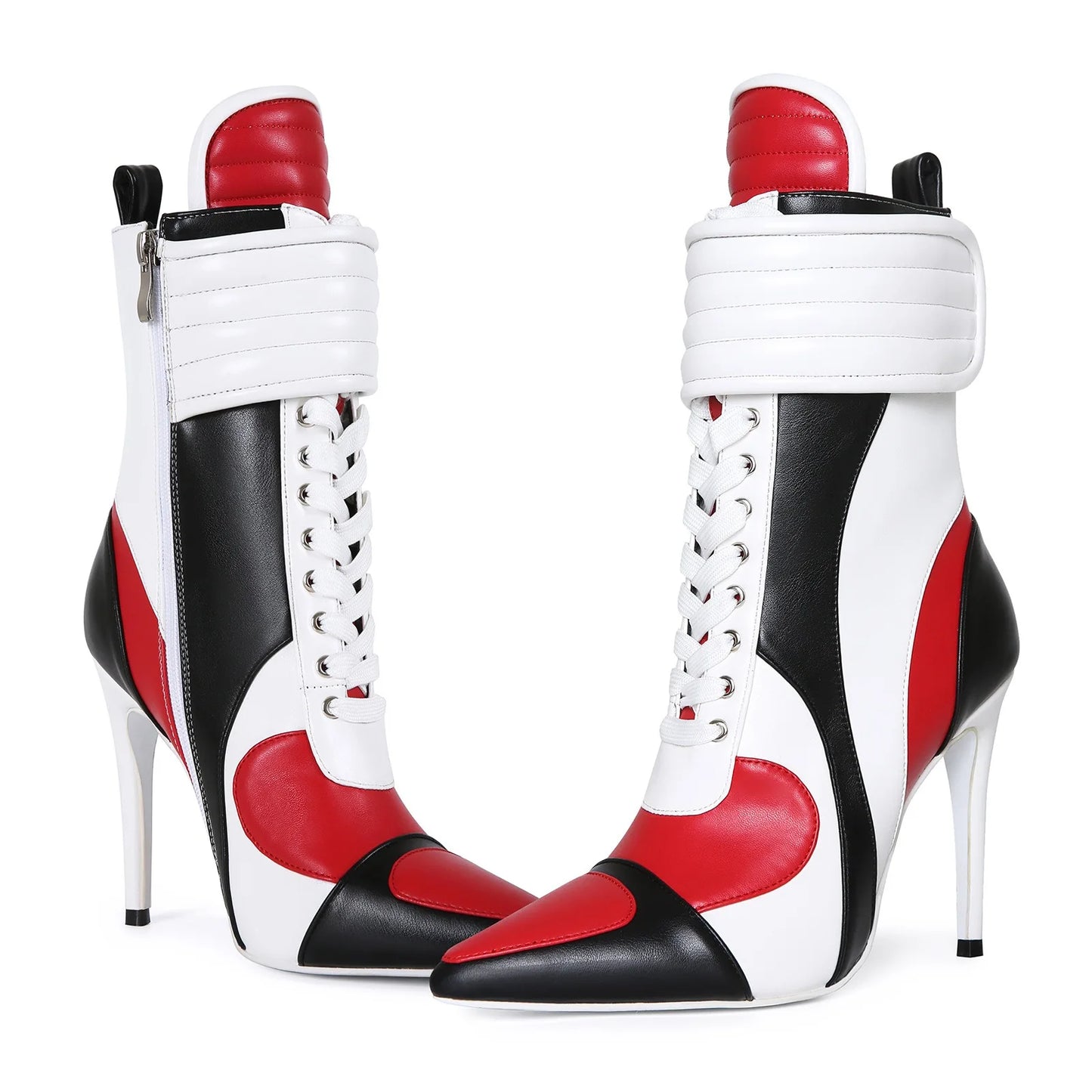 Women's Music Festival Color Blocked Pointed Sports Style Stiletto High Heels Short Boots Fashion Large 44 Women's Short Boots