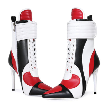 Women's Music Festival Color Blocked Pointed Sports Style Stiletto High Heels Short Boots Fashion Large 44 Women's Short Boots