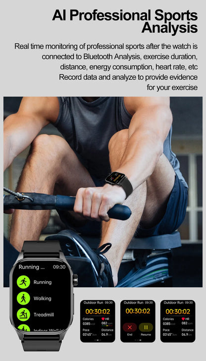 ET580 Smart Watch Men 2.04inch AMOLED Large Screen Bluetooth Call ECG Blood Pressure Oxygen Health Monitor SOS Smartwatch