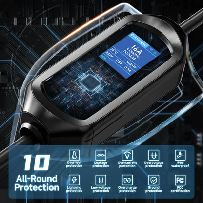 AFEEV 7KW Portable EV Charger Type2/Type1/GBT Electric Car Charger 32A 1Phase Fast Charging Cable APP Bluetooth Control
