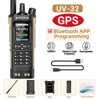 BAOFENG UV-32 GPS Air Band Walkie Talkie Long Range 10W Multi Band Bluetooth Programming Wireless Copy Frequency Two Way Radio