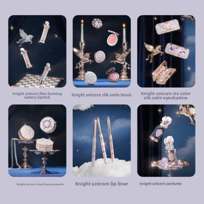 FLOWER KNOWS Knight Unicorn All-in-One Makeup Set Shimmer Eyeshadow,Mirror Lip Gloss Blush,Setting Powder Mirror Cosmetics Kit