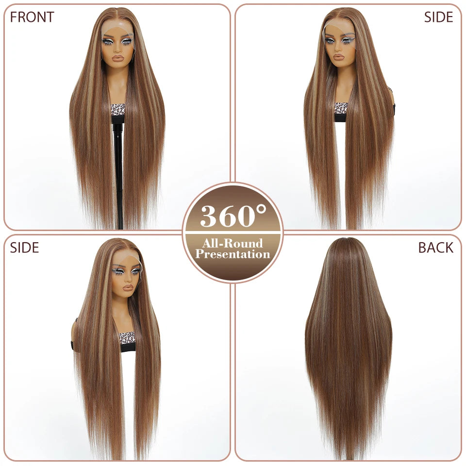 40 Inch Synthetic Lace Frontal Wigs For Women 13x6 Lace Front Wigs With High Temperature Fiber HD Lace Pink Blonde Straight Hair