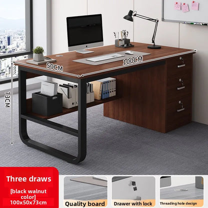 Durable Computer Desk Desktop Simple Single with Drawer Lock Desk Modern Office Staff Desk