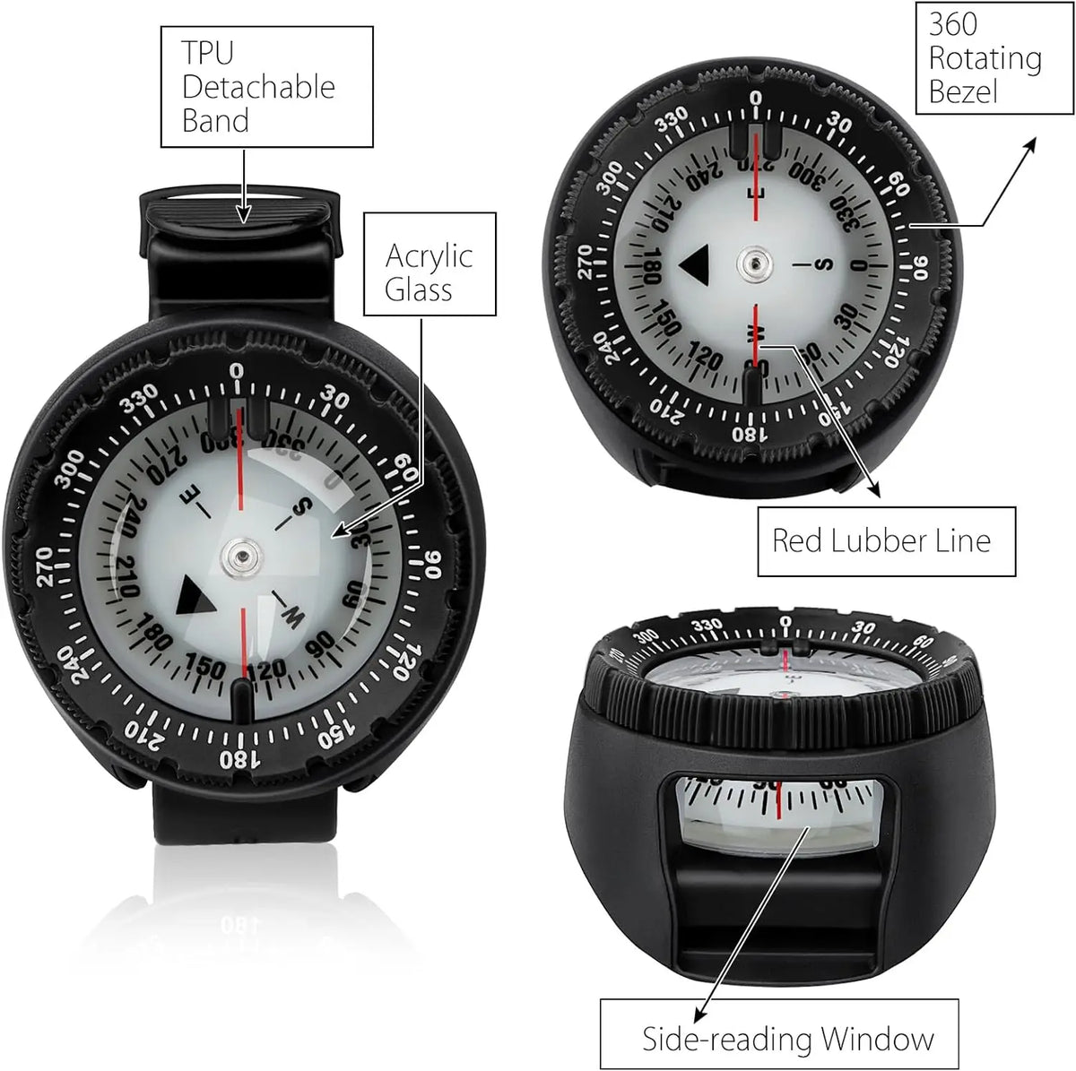 Digital Underwater 50m Diving Compass Professional Waterproof Navigator Digital Scuba Luminous Balanced Watch Swimming Outdoor