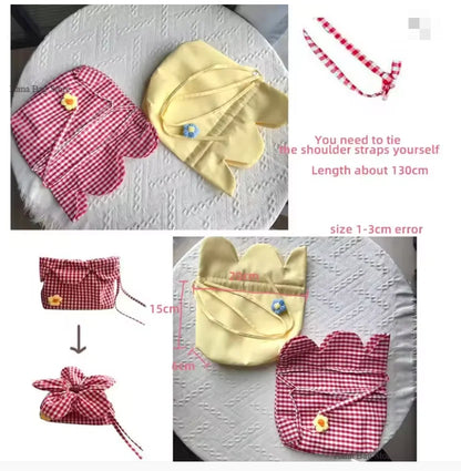 Retro Flower Design Women's Phone Pouch Shoulder Bags College Girls Small Crossbody Bag Cute Plaid Female Handbags Clutch Purse