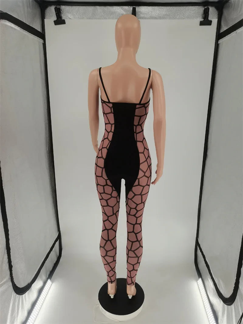 Sexy Spaghetti Strap Plaid Print Strapless Jumpsuit Women Club Party Night Bodycon Jumpsuits and Rompers One Pieces Club Outfits
