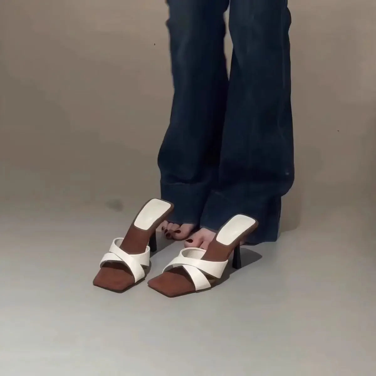 Square Toe Women's High Heels Slippers Elegant Sandals Fashion Shoes Dress Pumps Woman Slides New Luxury Female Flip Flops
