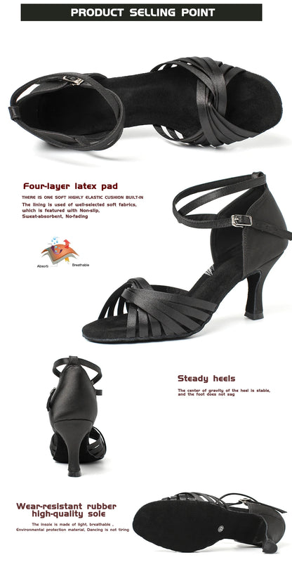CIDIPAI Black Silk Satin Latin Dance Shoes For Women Latex Soft Soled Ballroom Tango Salsa Dance Shoes Indoor Party Shoes