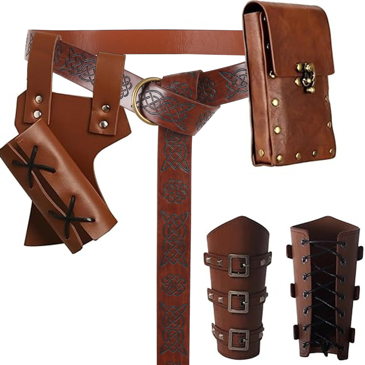 UYEE Renaissance Viking Belt Medieval Vintage Waist Bag Faux Leather Bracers Accessories for Halloween LARP Cosplay Belt
