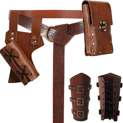 UYEE Renaissance Viking Belt Medieval Vintage Waist Bag Faux Leather Bracers Accessories for Halloween LARP Cosplay Belt