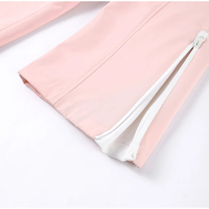 Fashion Pink Faux Fur Patchwork Hood Ski Jumpsuit Women Stand Collar Zipper Slim Pocket One Piece Suit 2026 Winter Lady Skiwears