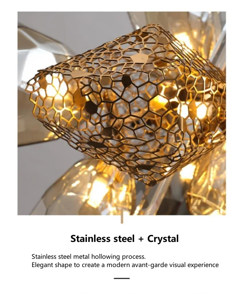 Postmodern Luxury K9 Crystal Chandelier Kitchen Island Decor LED Lighting Cognac Glass Dining Room Hanging Lights Loft Lamps