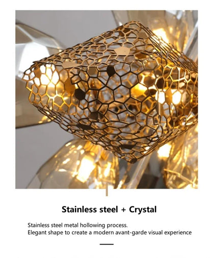 Postmodern Luxury K9 Crystal Chandelier Kitchen Island Decor LED Lighting Cognac Glass Dining Room Hanging Lights Loft Lamps