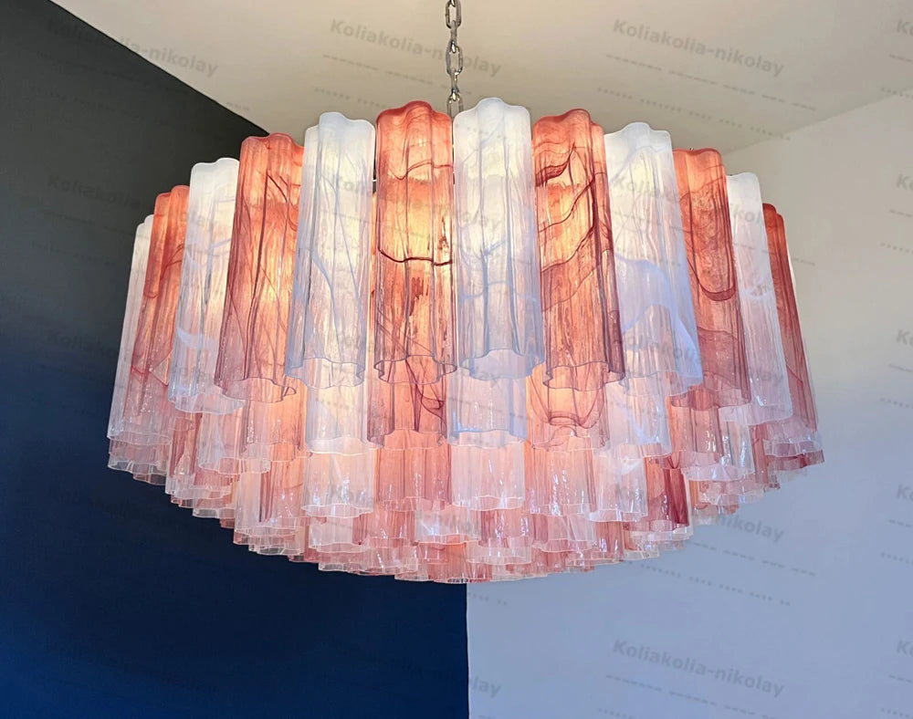 The Pink Love Glass Art Round 50-100cm Dimmable LED Chandelier Hanging Lamps Lustre Suspension Luminaire Lampen For Living Room