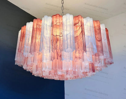 The Pink Love Glass Art Round 50-100cm Dimmable LED Chandelier Hanging Lamps Lustre Suspension Luminaire Lampen For Living Room