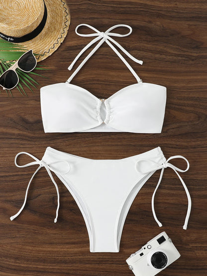 High Waist Bikini Women's Swimsuit 2026 Knotted Bathing Suits Woman Swimwear Bandeau Push Up Bikinis Sets Brazilian Beach Wear