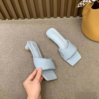 Women New Luxury Sandals Shoes Summer Mid Heels Chunky Casual Designer Dress Pumps Slingback Mules Shoes Zapatos Ladies