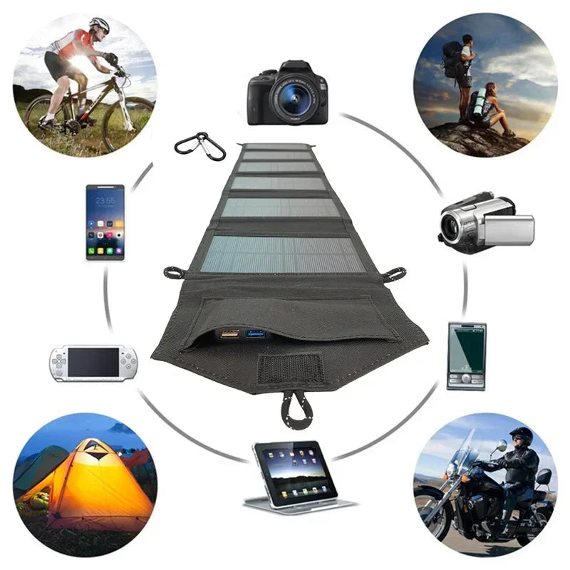 20W 6-Fold Portable Foldable Solar Charger Panel, USB 5V DC Full Time Power Output for Outdoor Mobile Power Supply