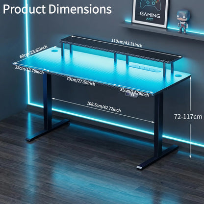 FRODROVIA 47/55/63 inch Electric Height-Adjustable Office Desk, Large Sit-Stand Gaming Desk With Power Outlet, Memory Height PC Desk