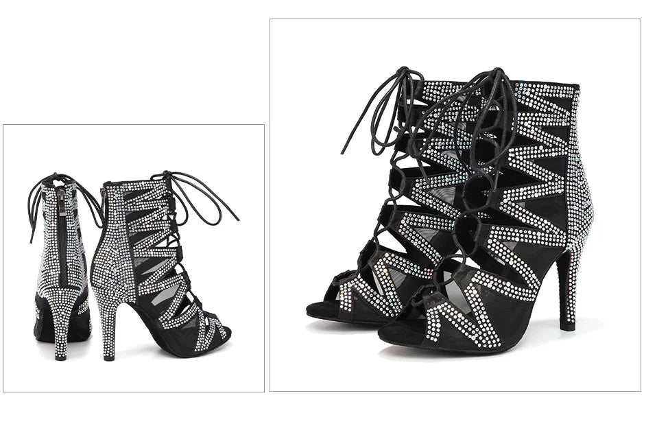SWDZM Women's Dance Boots Shiny With Diamonds Latin Jazz Dance Shoes Wedding High Heels Girls Dance Shoes Indoor And Outdoor
