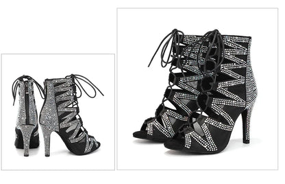 SWDZM Women's Dance Boots Shiny With Diamonds Latin Jazz Dance Shoes Wedding High Heels Girls Dance Shoes Indoor And Outdoor