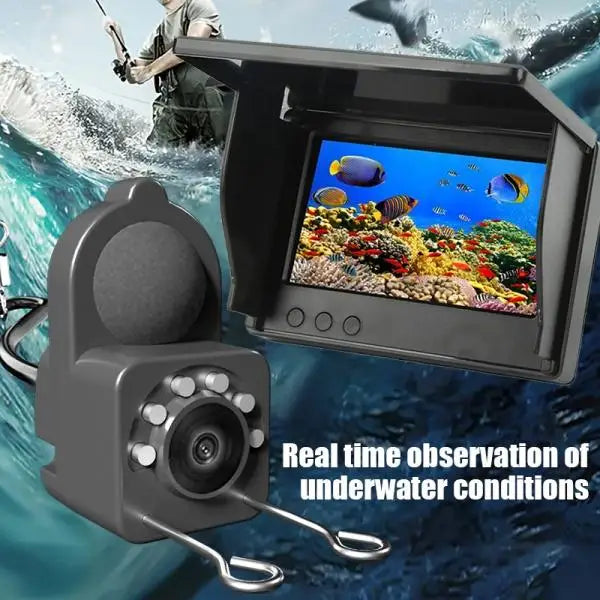 4.3 Inch HD Underwater Fishing Camera Portable Waterproof Fish Finder Visual Video Monitor Ice Sea Boat Fishing Tackle Gear Perfect Outdoor Equipment Gifts for Men Father Black