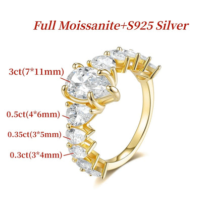 GXTRS 3CT Waterdrop Moissanite S925 Silver Rings For Women Men Sparkling Pear Cut Lab Diamond Wedding Row Band Fine Jewelry Gift
