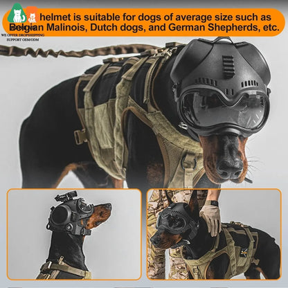 ATUBAN Tactical Dog Military Hunting Training K9 Helmet, Large Dog Patrol Dogs Sheepdog Pet Motorcycle Protective Helmet Goggles