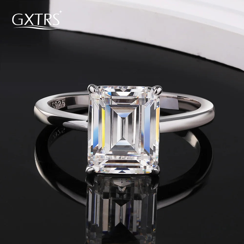 GXTRS 4CT Emerald Cut Moissanite Rings Women S925 Silver Lab Diamond Engagement Wedding Band 18K Plated Fine Jewelry Certified