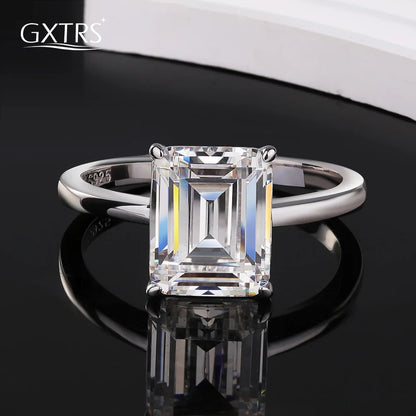 GXTRS 4CT Emerald Cut Moissanite Rings Women S925 Silver Lab Diamond Engagement Wedding Band 18K Plated Fine Jewelry Certified