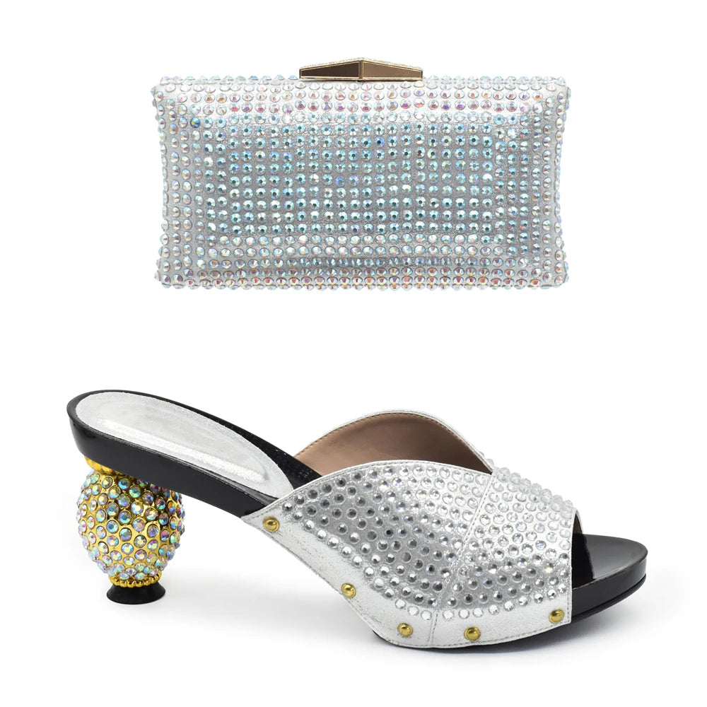 New Design Italian Shoe and Bag Set 2026 Wedding Shoes Bride Women Shoe and Bag Set Decorated with Rhinestone Luxury Shoes