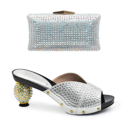 New Design Italian Shoe and Bag Set 2026 Wedding Shoes Bride Women Shoe and Bag Set Decorated with Rhinestone Luxury Shoes