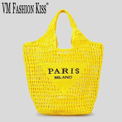 2024 Luxury Design Women Plaited Raffia Straw Bag Large Capacity Casual Tote Handbag Hollow Summer Beach Vacation Shoulder Bag