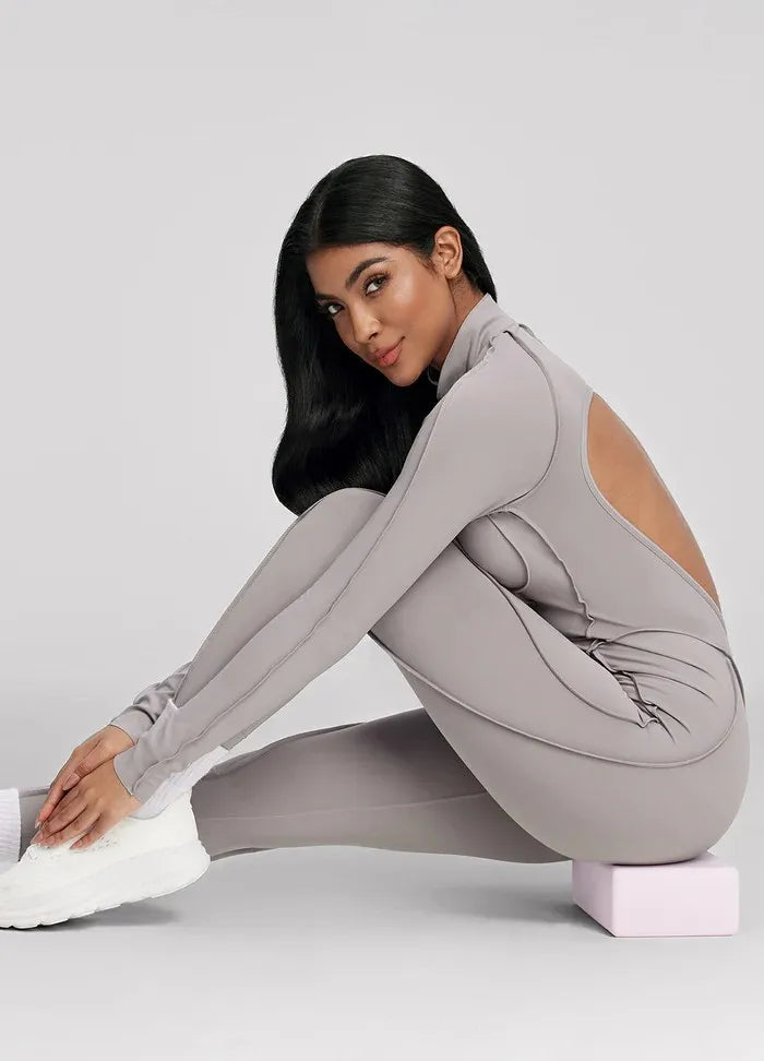 FUBEIKE Women's Yoga Set Fashion Sexy Slim Fit Long Sleeve Zipper Sports Gym Workout Legging Bodysuits Outdoor Activewear