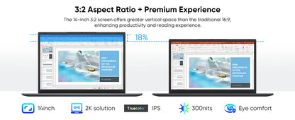 Windows 11 Pro Laptop with 14.1" 2K Screen, 16GB RAM, 512GB SSD, Intel Core Processor, Ultra-Thin and Light Notebook