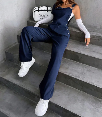 Women's Casual Bib Overalls Adjustable Shoulder Strap Pocket Wide Leg Jumpsuit Loose Straight Women Streetwear Suspender Pants