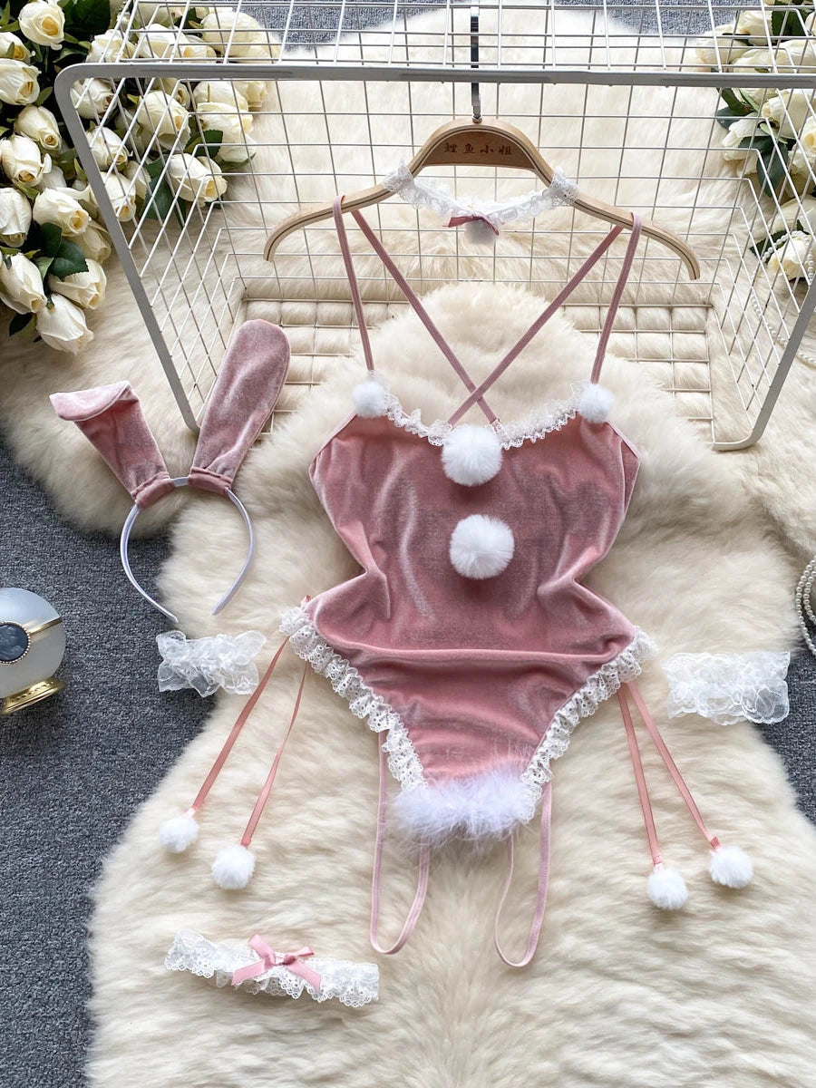 Coquette Lace Lingerie Set Sexy Mesh Bodysuit Valentines Day Sleepwear Gothic Strappy Catsuit Intimate Nightwear Romper
