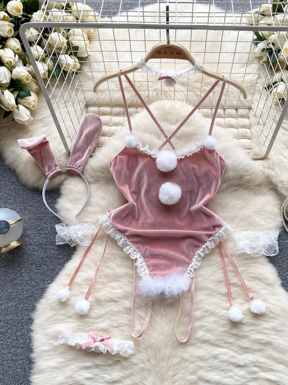 Coquette Lace Lingerie Set Sexy Mesh Bodysuit Valentines Day Sleepwear Gothic Strappy Catsuit Intimate Nightwear Romper