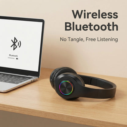 RGB Luminous Headset Bluetooth Headphones Noise Cancelling Wireless Earphones for Students Gamers Music Lovers