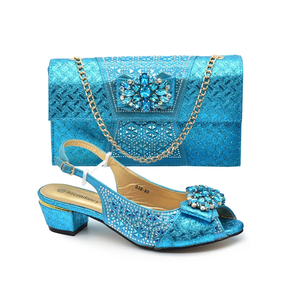 New Design Women Shoes and Bags To Match Set Nigeria Party Italian Shoe and Bag Set for Party in Women Rhinestone Women Pumps