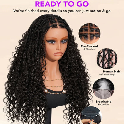 Glueless Knotless Braided Wigs Water Wave 13x6 HD Lace Human Hair Frontal Wigs Pull Go Gluless Wigs Human Hair With Drawstring