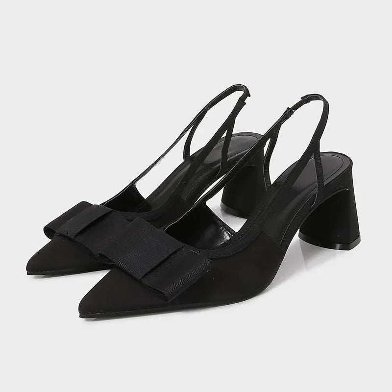 luxury Patent Leather Heeled Sandals Women Bow Slingback Shoes Elegant Cozy Banquet Dress Shoes