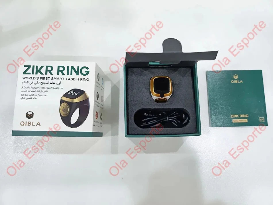 2026 Qibla Smart Zikr Ring Praise Tasbih Tally Electronic Digital Counter for Muslims 5Prayer Time Vibration Reminder Waterproof