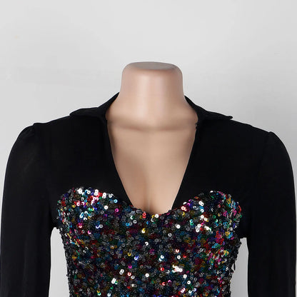 Sequined Club Pencil Jumpsuit Sexy Women V-neck Bodycon Autumn Sequins Party Overalls Romper